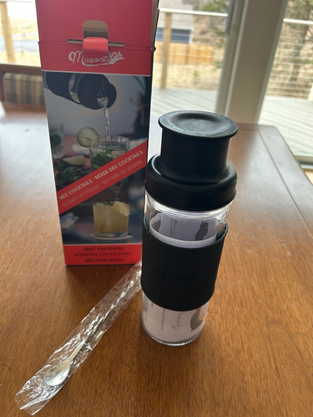 Masontops Cocktail Mixer Bottle with Black Silicone Sleeve